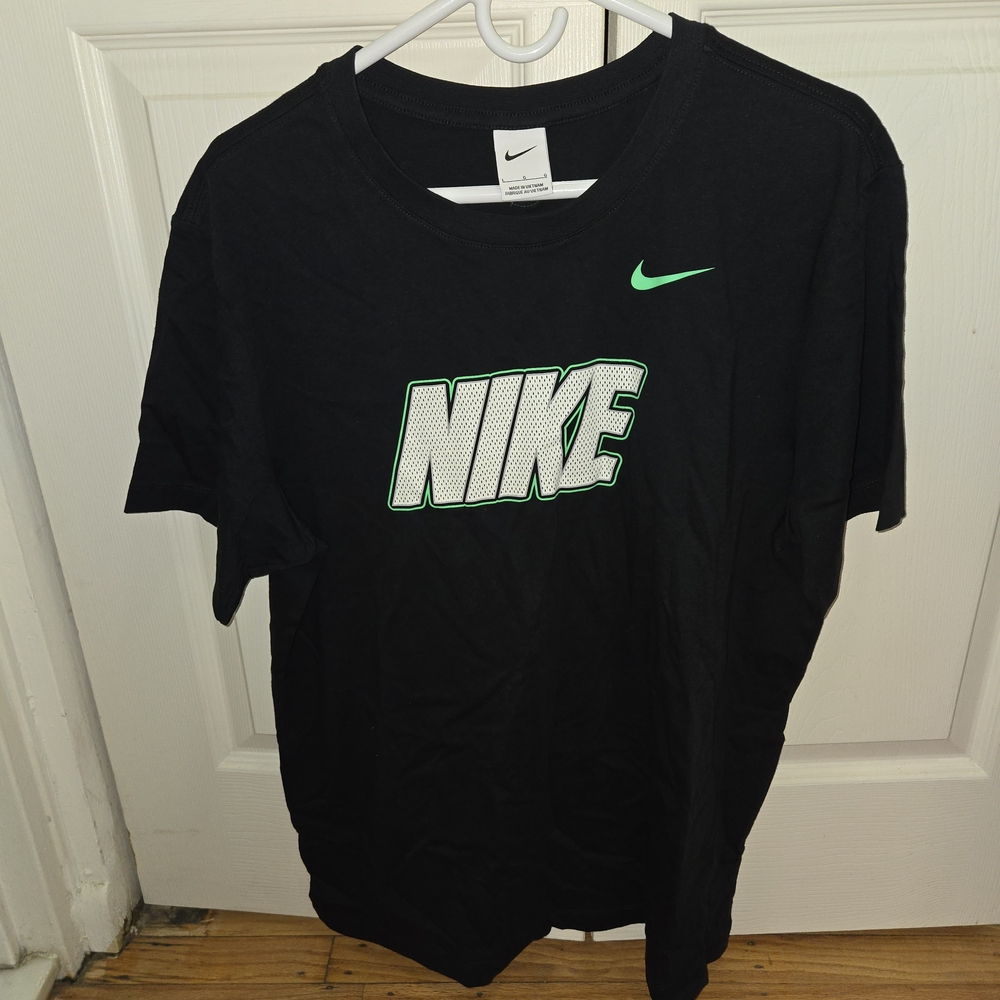 Nike Men's Black Tee with Neon Green Logo
